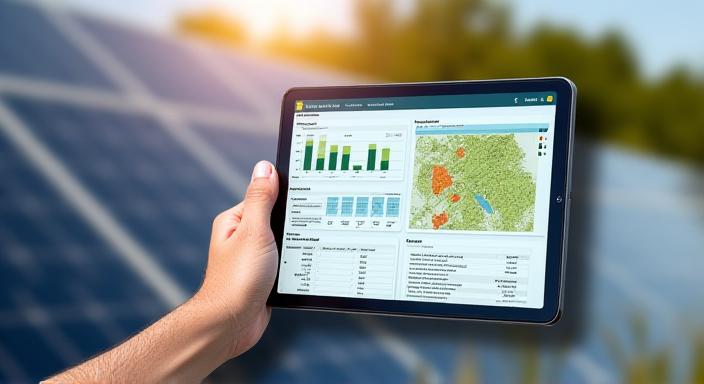 Tablet showing solar performance analytics